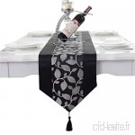 Elégant gris feuillage chemin de table satin noir tassel 33cm x 210cm12.5"*82.5" - B019I1J2BO